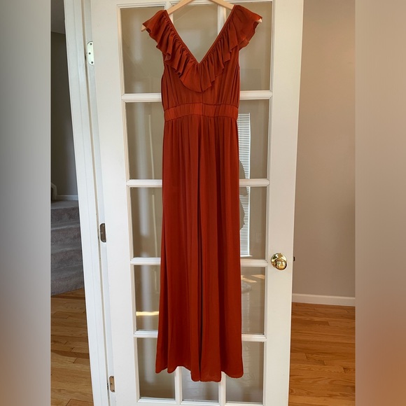 Lulu’s Rust Orange Satin Wide-leg Jumpsuit - Picture 3 of 4